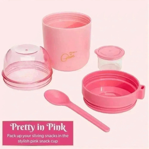 Paris Hilton Pink Snack Cup With Spoon and Dipping Container NWT - Picture 6 of 8